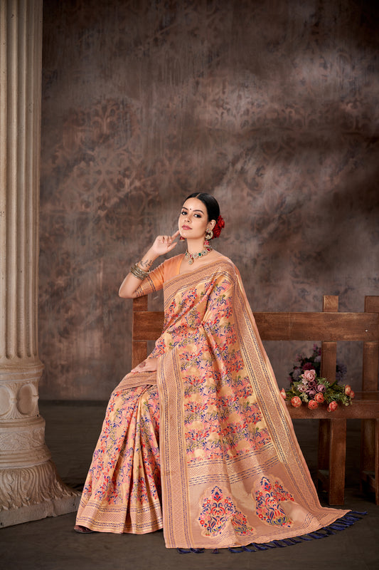Pink & Multicolored Floral Silk Blend Saree
