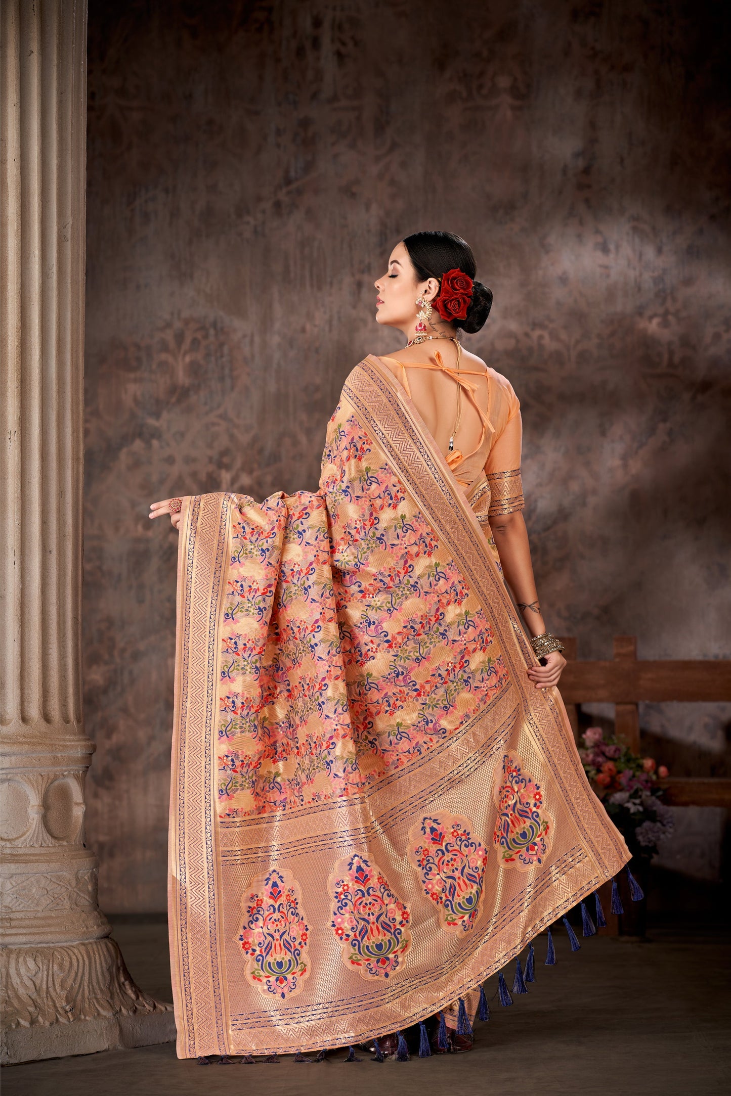 Pink & Multicolored Floral Silk Blend Saree