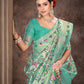 Teal & Multicolored Floral Silk Blend Saree