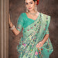 Teal & Multicolored Floral Silk Blend Saree