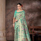 Teal & Multicolored Floral Silk Blend Saree