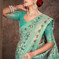 Teal & Multicolored Floral Silk Blend Saree