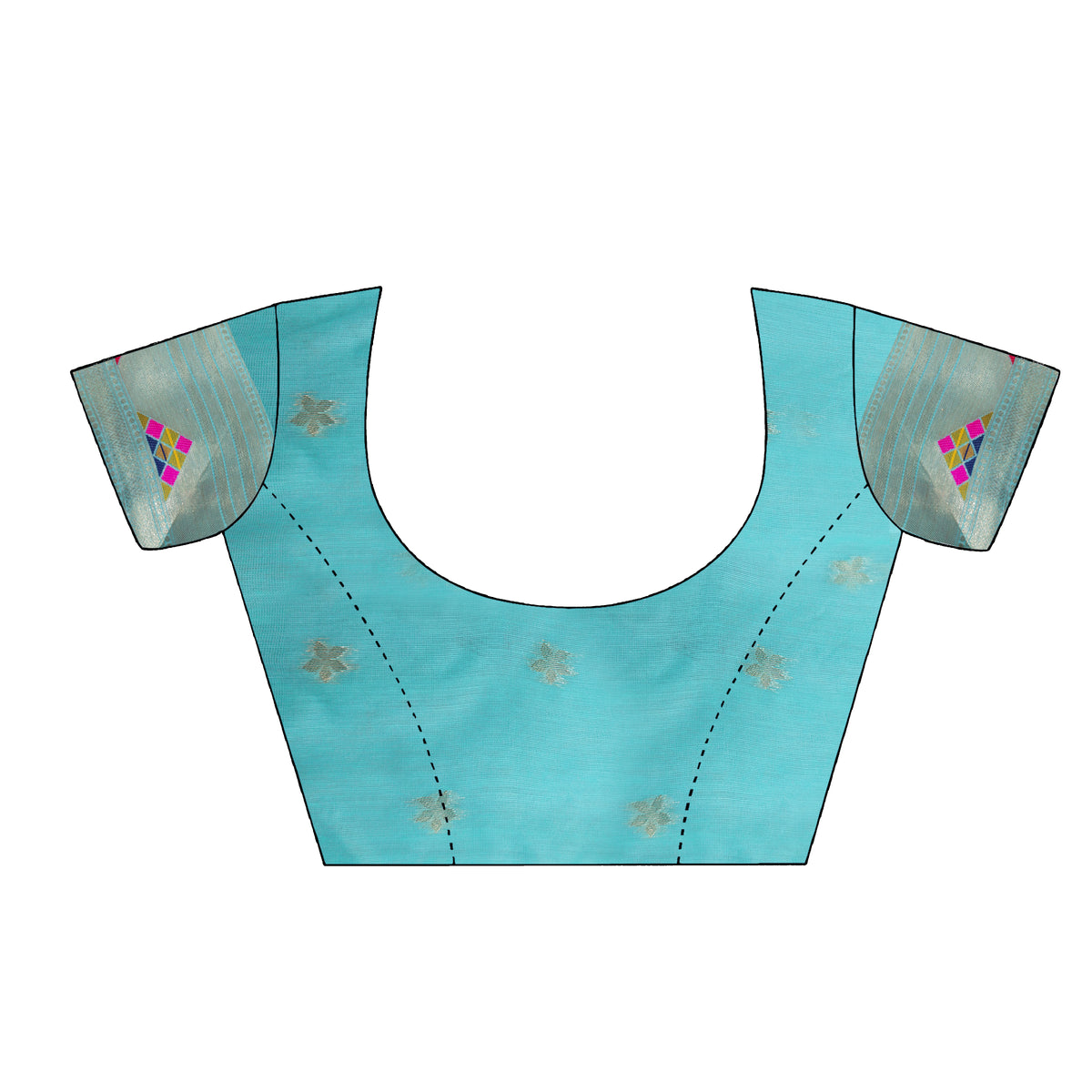Teal & Multicolored Floral Silk Blend Saree