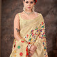 White & Multicolored Floral Silk Blend Saree