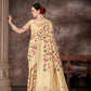 White & Multicolored Floral Silk Blend Saree