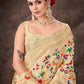 White & Multicolored Floral Silk Blend Saree