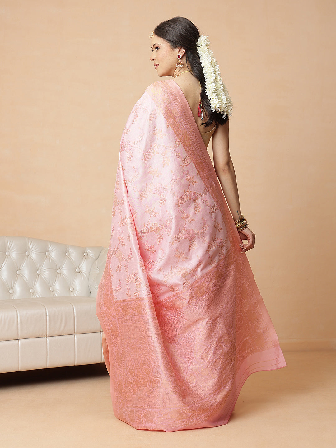Woven Design Banarasi Cotton Silk Pastel Color Saree With Zari Border