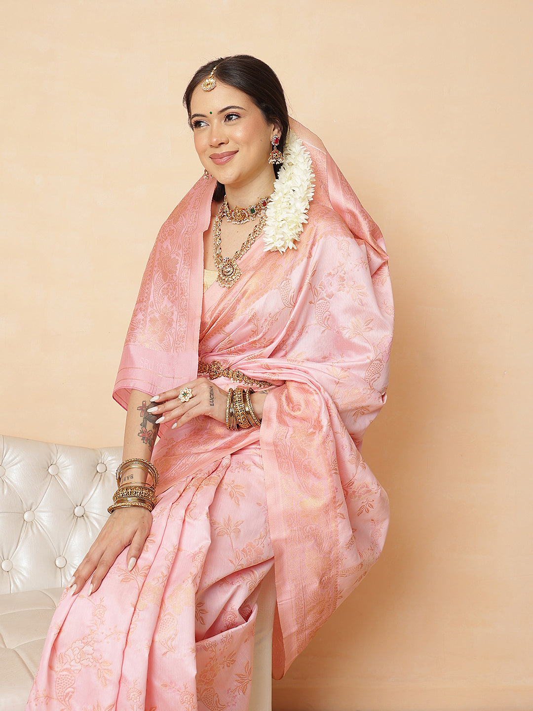 Woven Design Banarasi Cotton Silk Pastel Color Saree With Zari Border