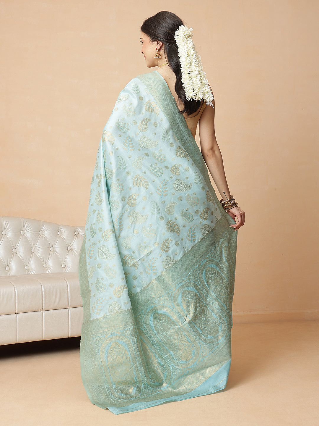 Woven Design Banarasi Cotton Silk Pastel Color Saree With Zari Border
