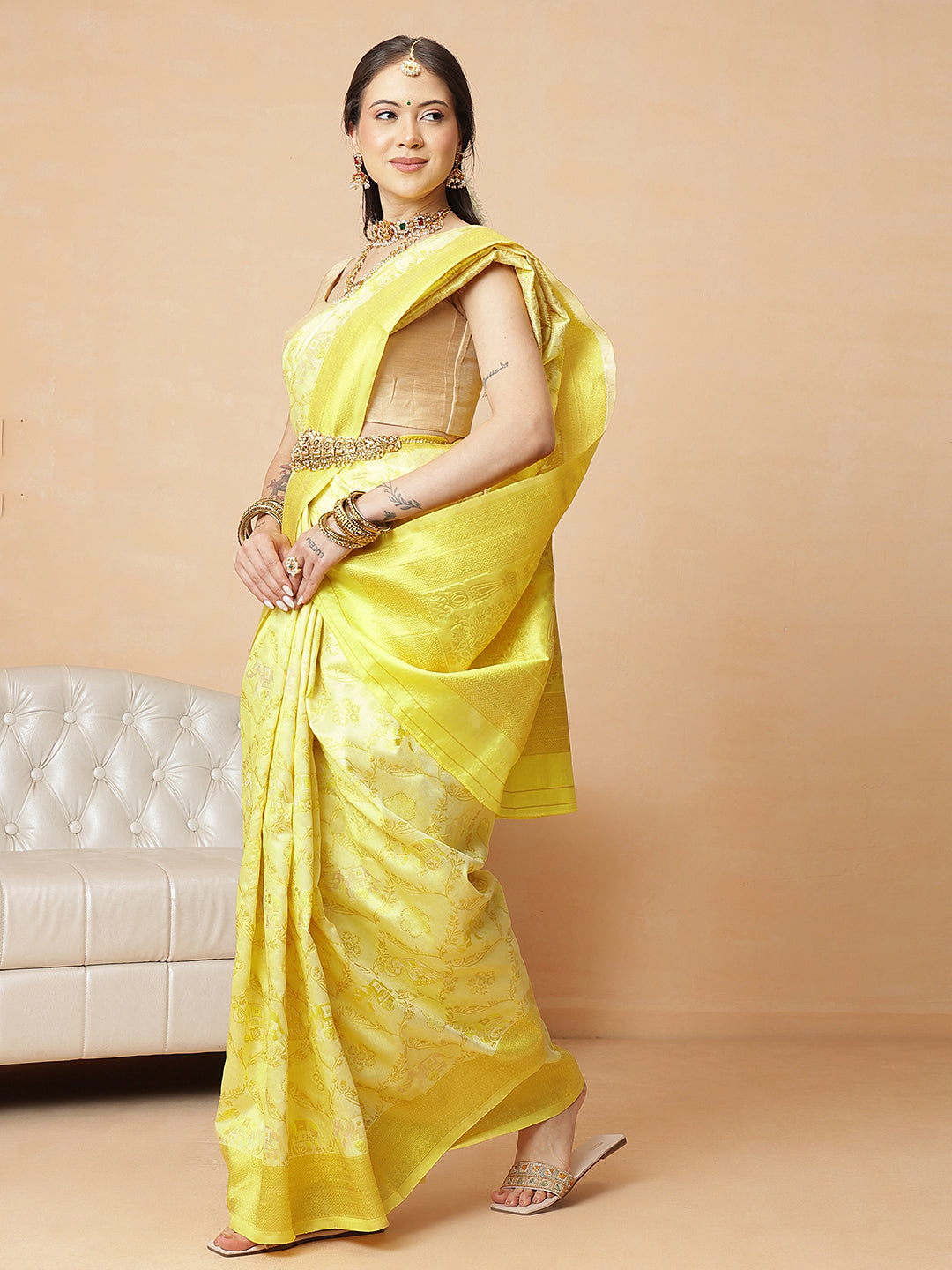 Woven Design Banarasi Cotton Silk Pastel Color Saree With Zari Border