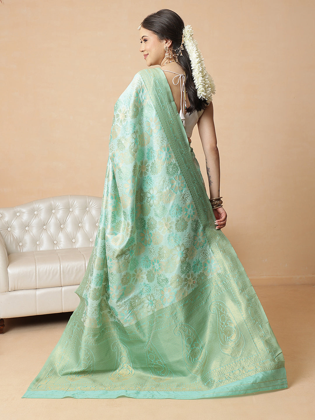 Woven Design Banarasi Cotton Silk Saree With Zari Border