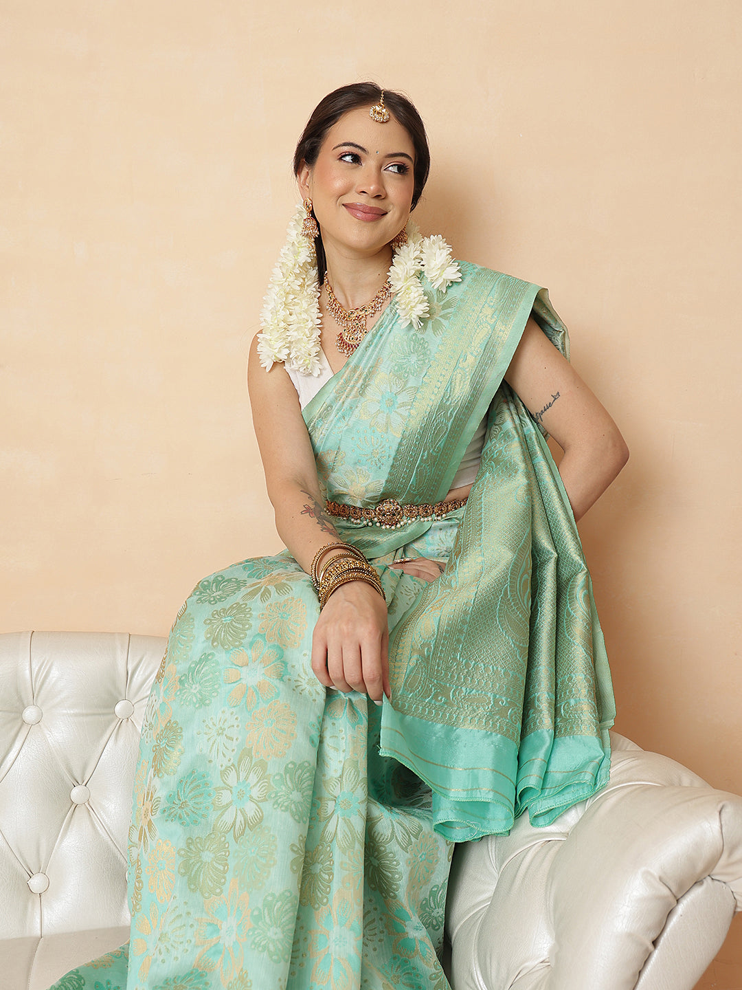 Woven Design Banarasi Cotton Silk Saree With Zari Border