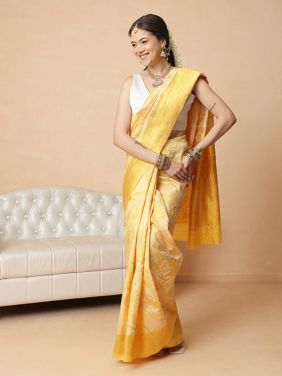 Woven Design Banarasi Cotton Silk Saree With Zari Border