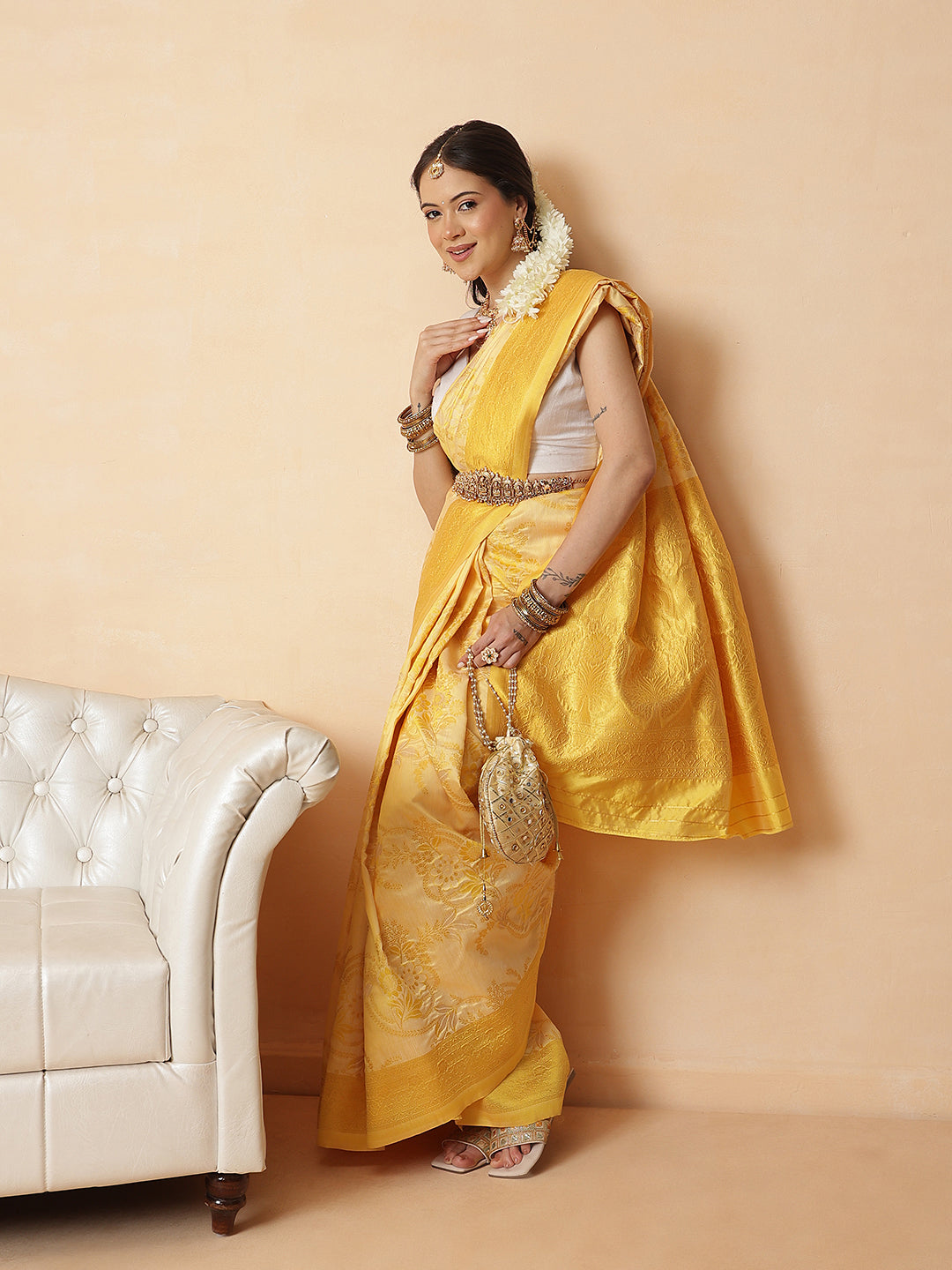 Woven Design Banarasi Cotton Silk Saree With Zari Border
