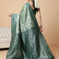 Banarasi Silk Zari Woven Design Abstract Saree With Contrast Border