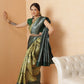 Banarasi Silk Zari Woven Design Abstract Saree With Contrast Border