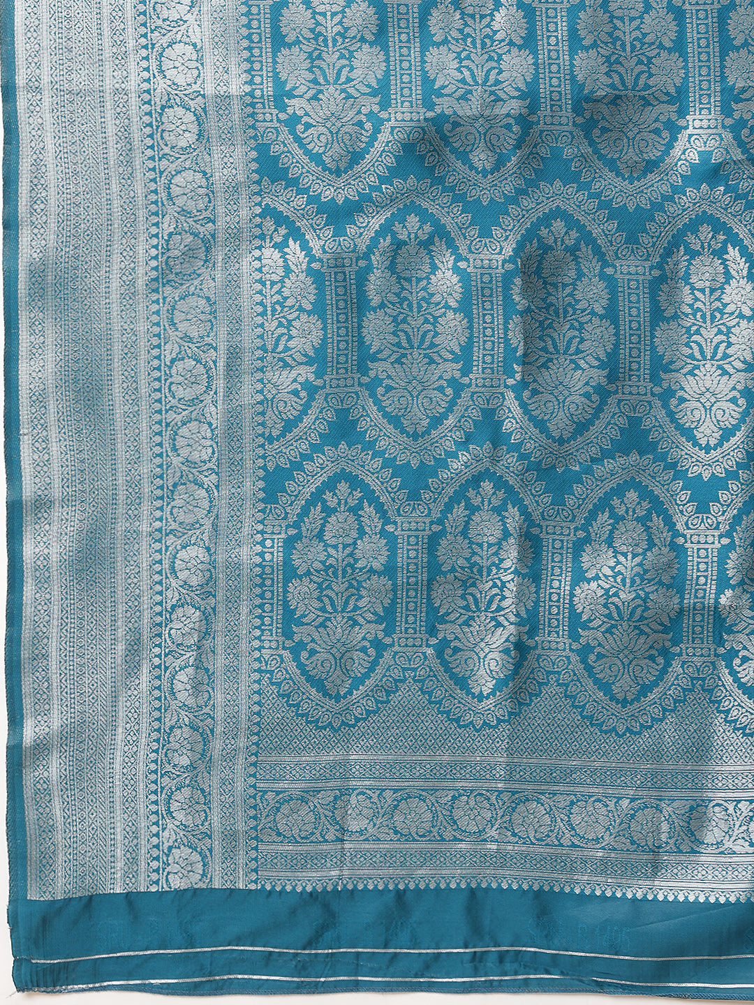 Banarasi Silk Zari Woven Design Abstract Saree With Contrast Border