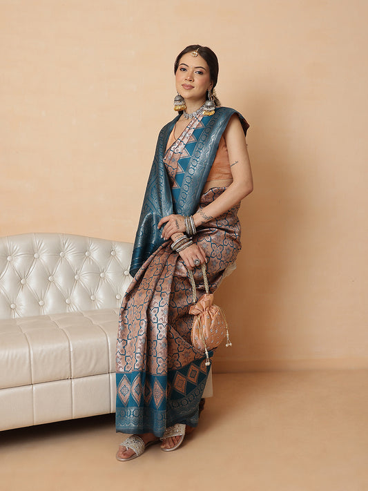 Floral Design Banarasi Silk Sarees With Zari Work