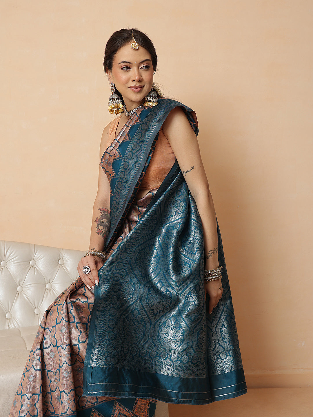 Floral Design Banarasi Silk Sarees With Zari Work