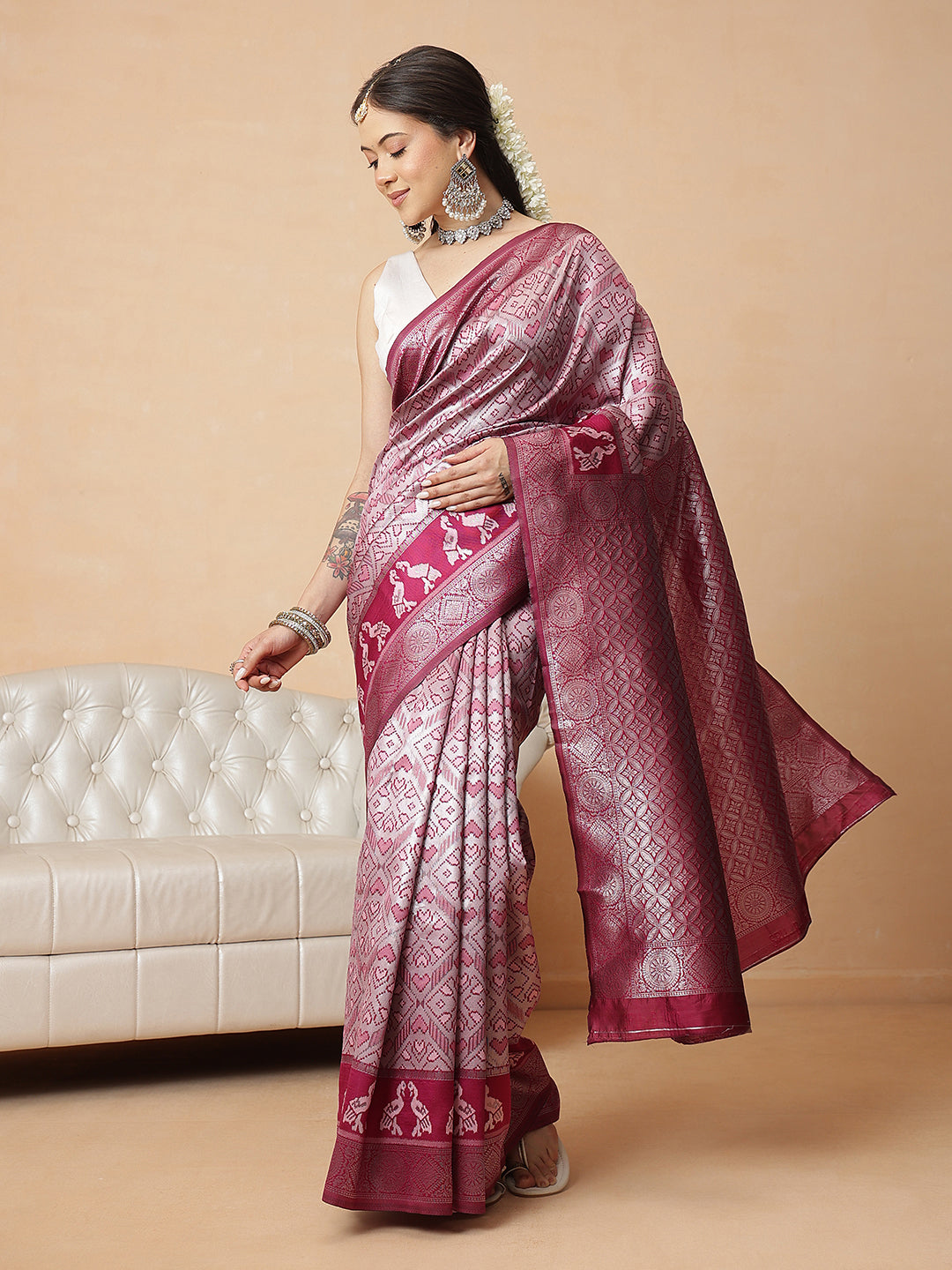 Floral Design Banarasi Silk Sarees With Zari Work