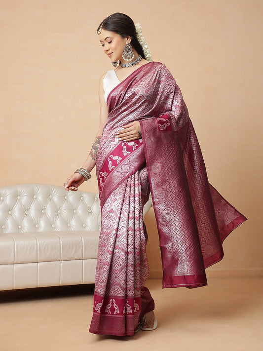 Floral Design Banarasi Silk Sarees With Zari Work