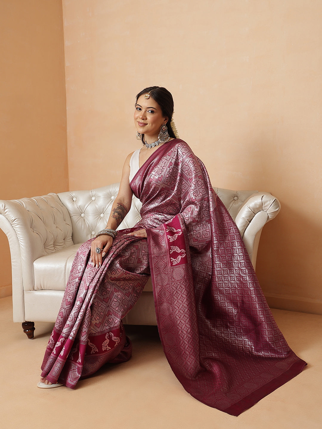 Floral Design Banarasi Silk Sarees With Zari Work