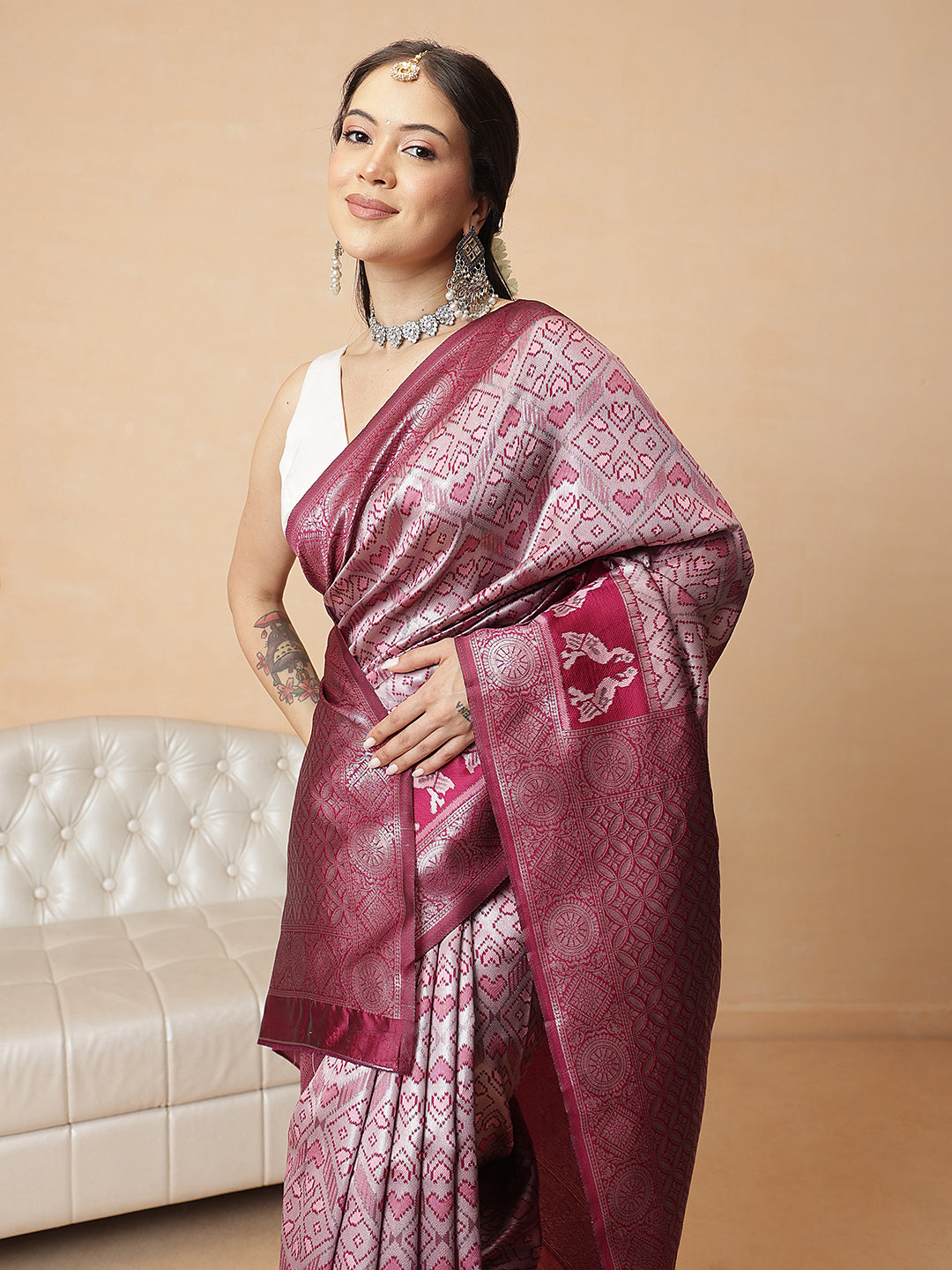 Floral Design Banarasi Silk Sarees With Zari Work