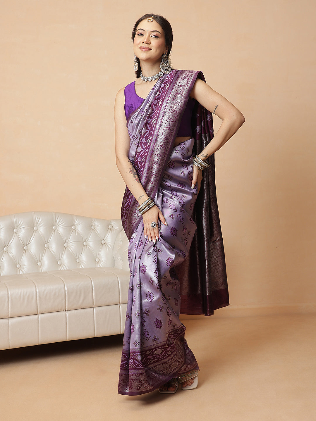 Floral Design Banarasi Silk Sarees With Zari Work