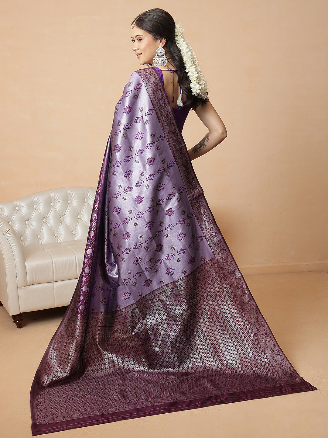 Floral Design Banarasi Silk Sarees With Zari Work