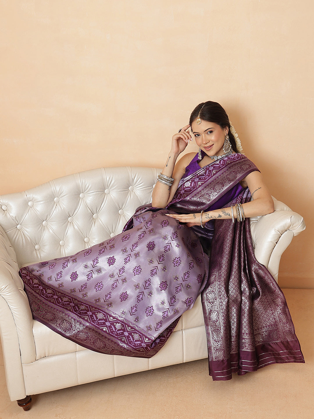 Floral Design Banarasi Silk Sarees With Zari Work