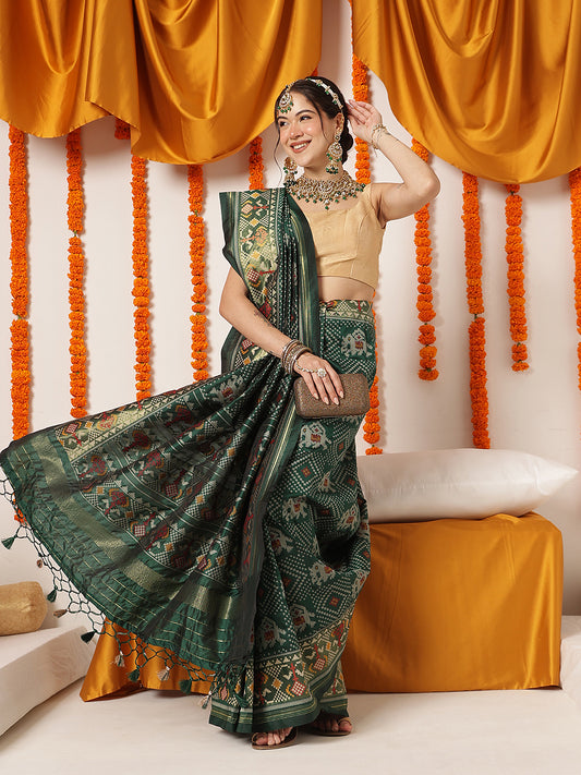 Pure Weaving Patola Saree With Beautiful Handmade Tassels – Green