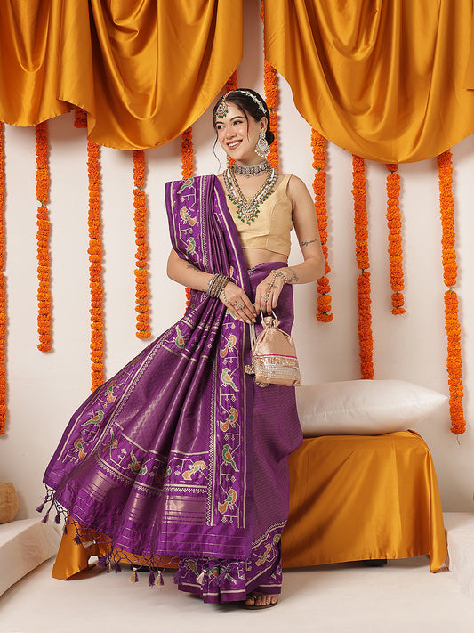 Pure Weaving Crushed Tissue Inspired Ikkat Woven Saree