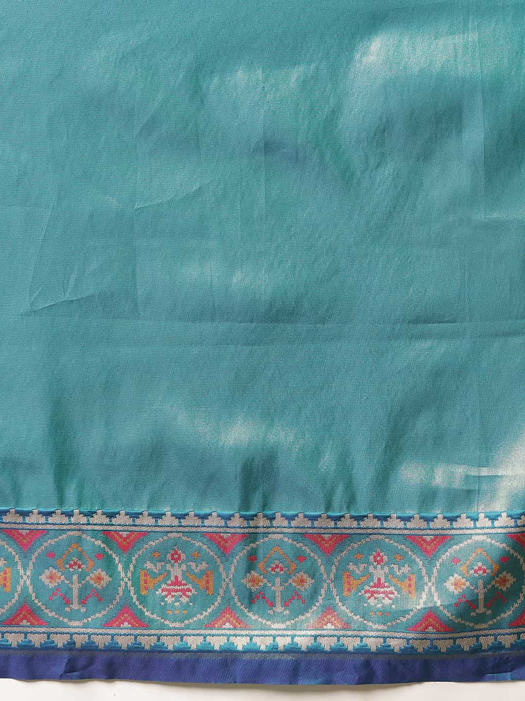 Tissue Inspired Pure Weaving Gala Patola Saree With Handmade Tassels – Teal – view 5