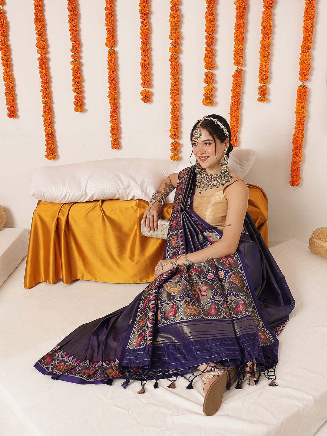 Tissue Inspired Pure Weaving Gala Patola Saree With Handmade Tassels – Blue – view 2
