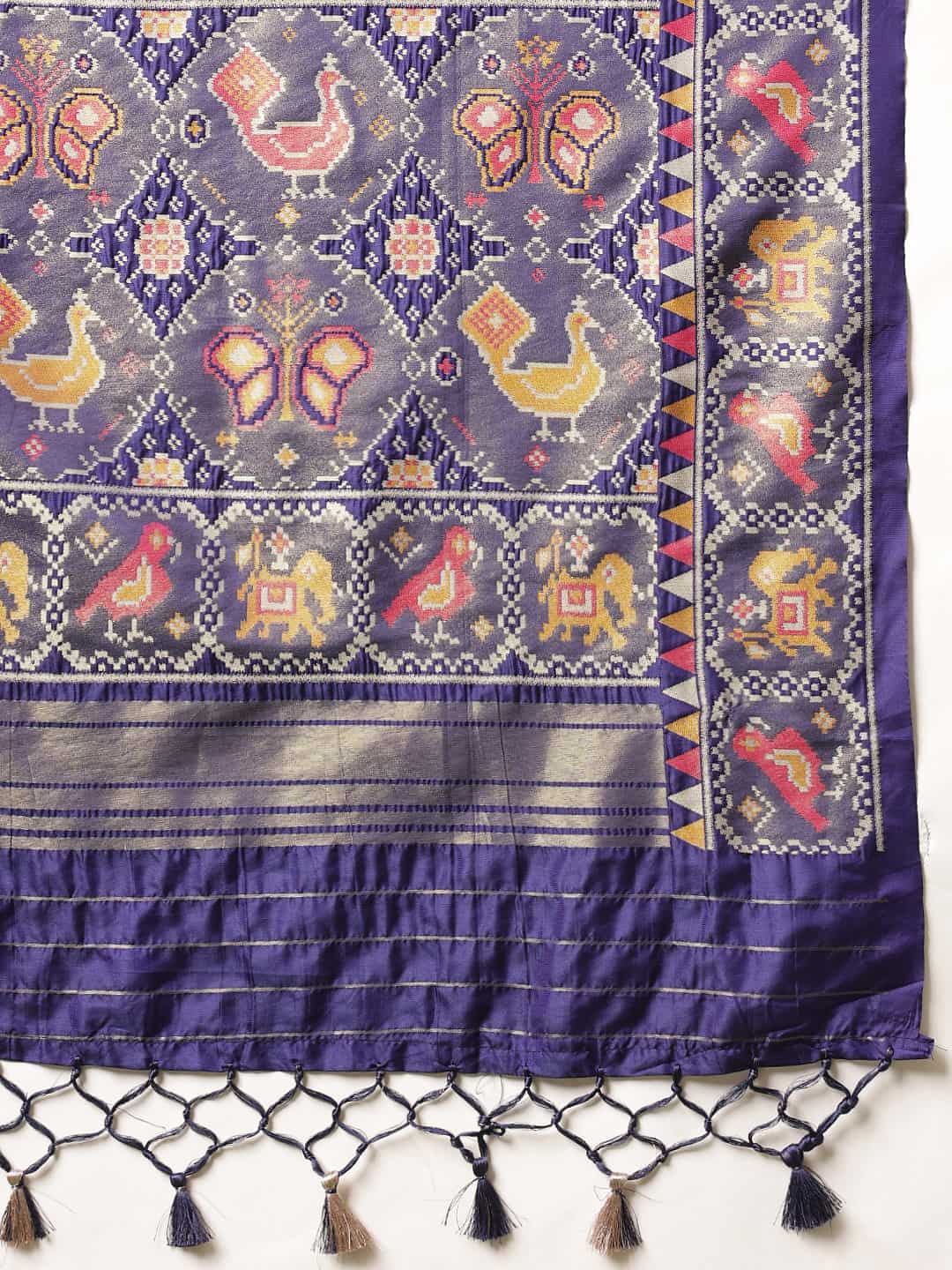 Tissue Inspired Pure Weaving Gala Patola Saree With Handmade Tassels – Blue – view 6