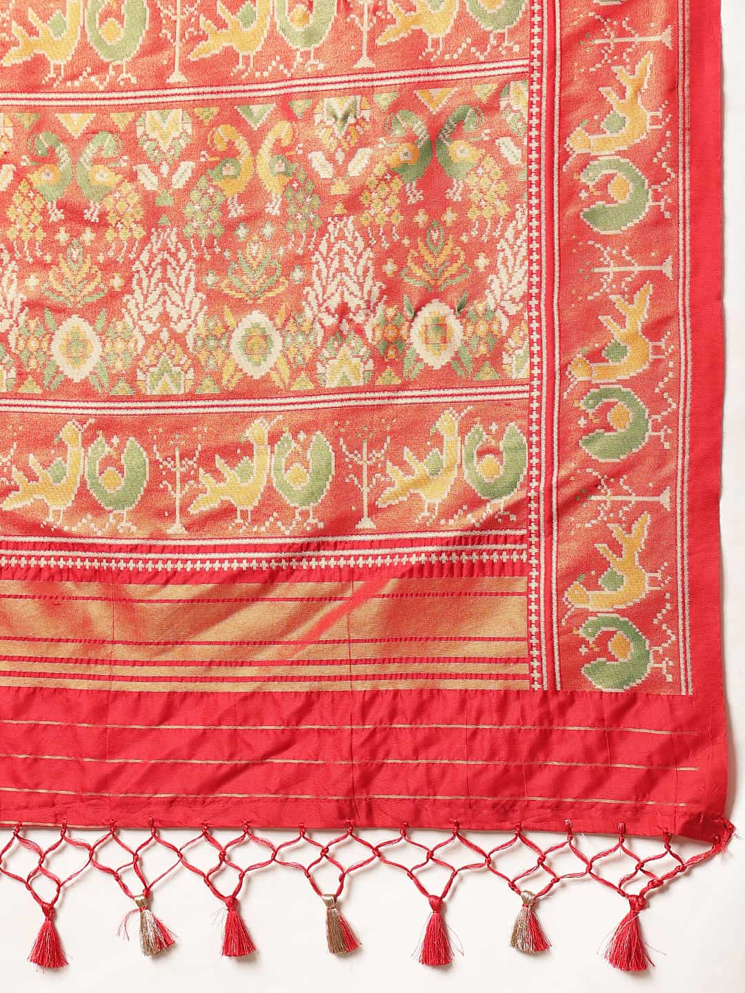 Tissue Inspired Pure Weaving Gala Patola Saree With Handmade Tassels – Red – view 6