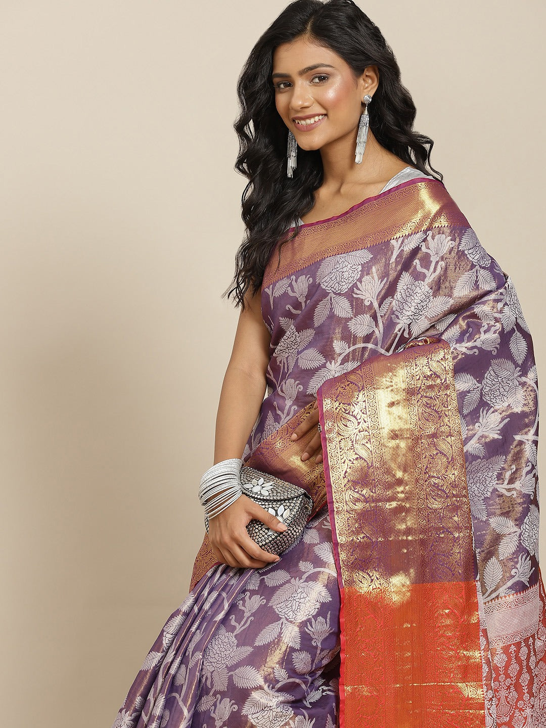 Ethnic Motifs Zari Woven Tissue Silk Saree