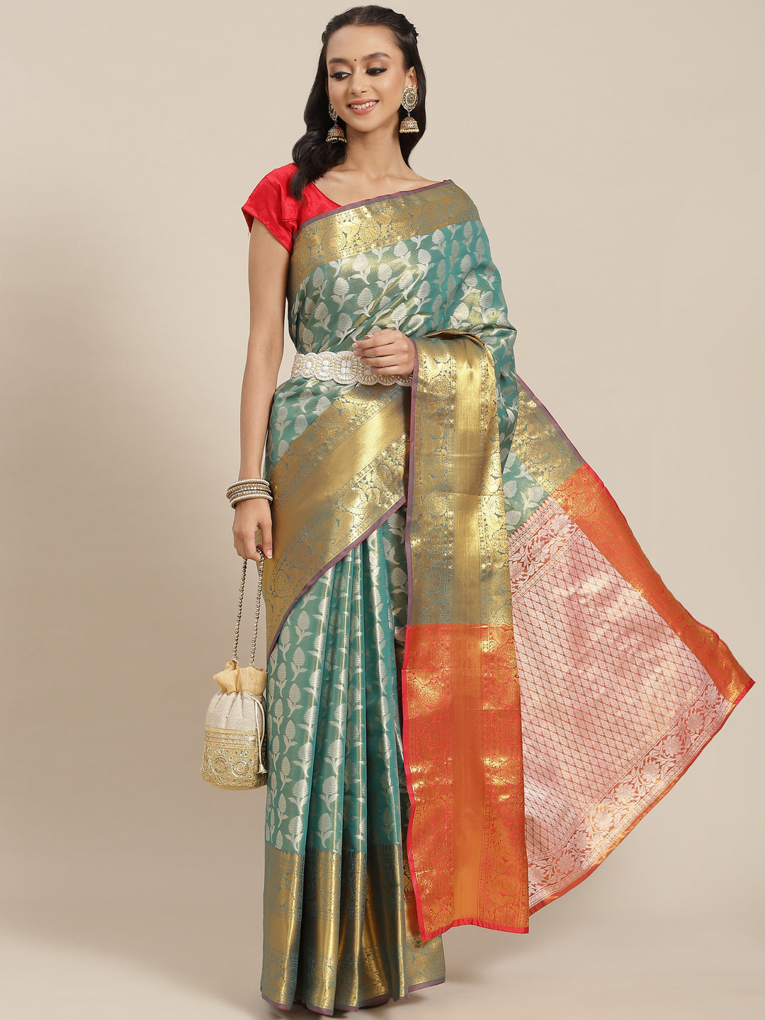 Ethnic Motifs Zari Woven Tissue Silk Saree