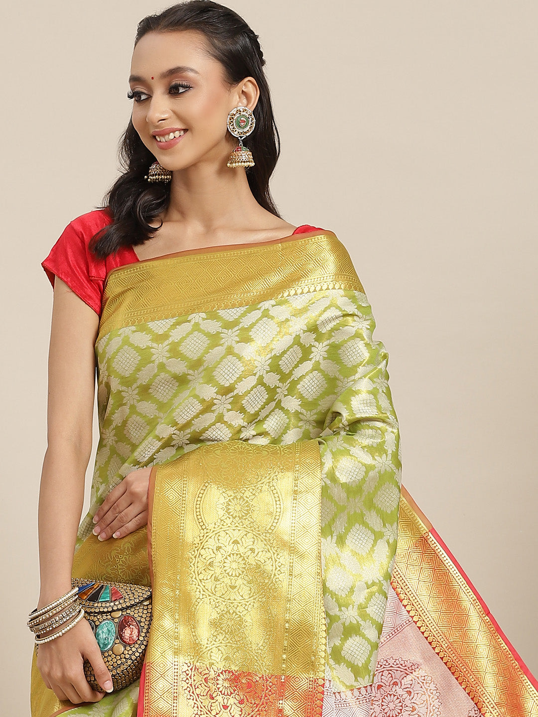 Ethnic Motifs Zari Woven Tissue Silk Saree