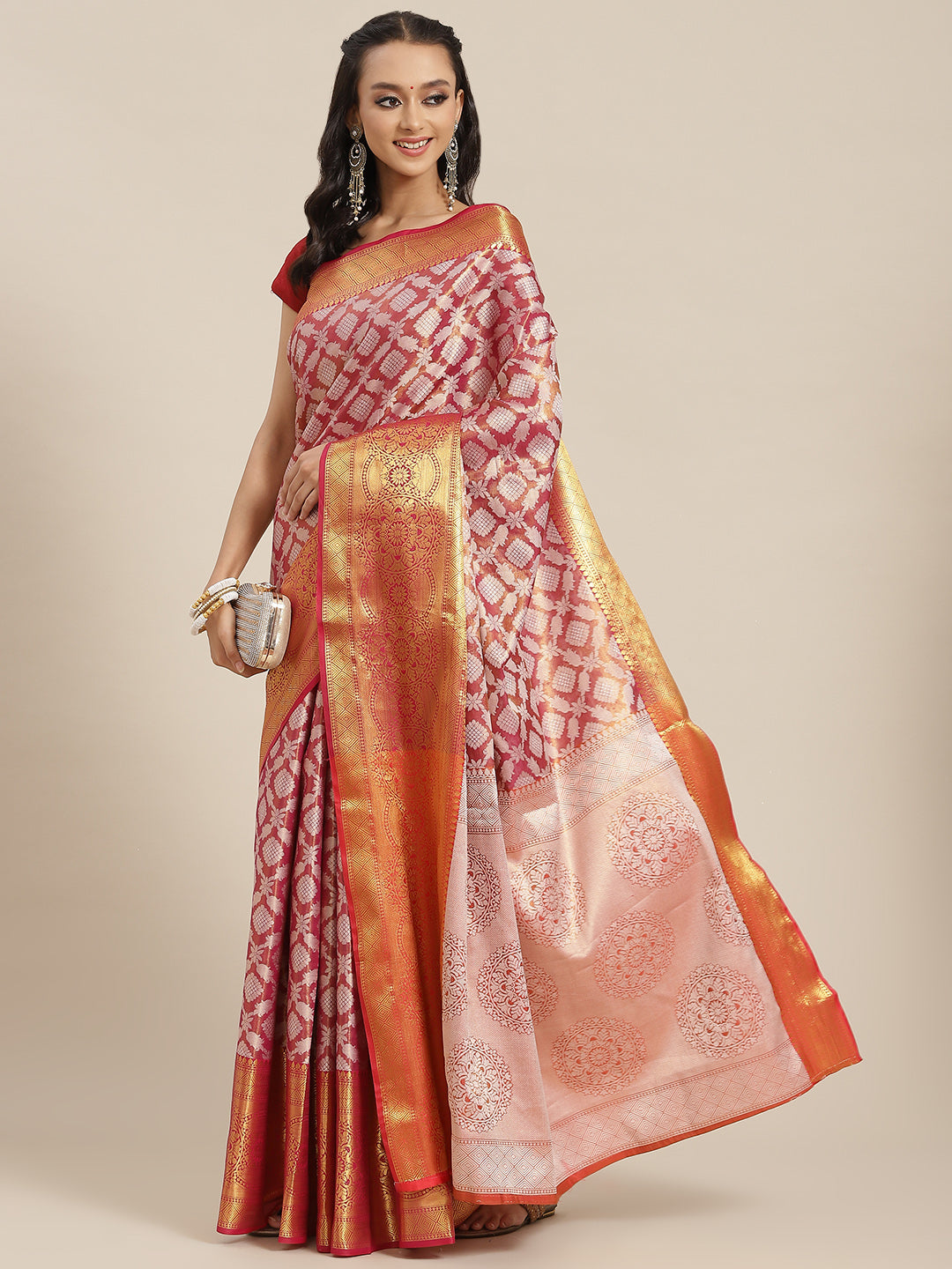 Ethnic Motifs Zari Woven Tissue Silk Saree