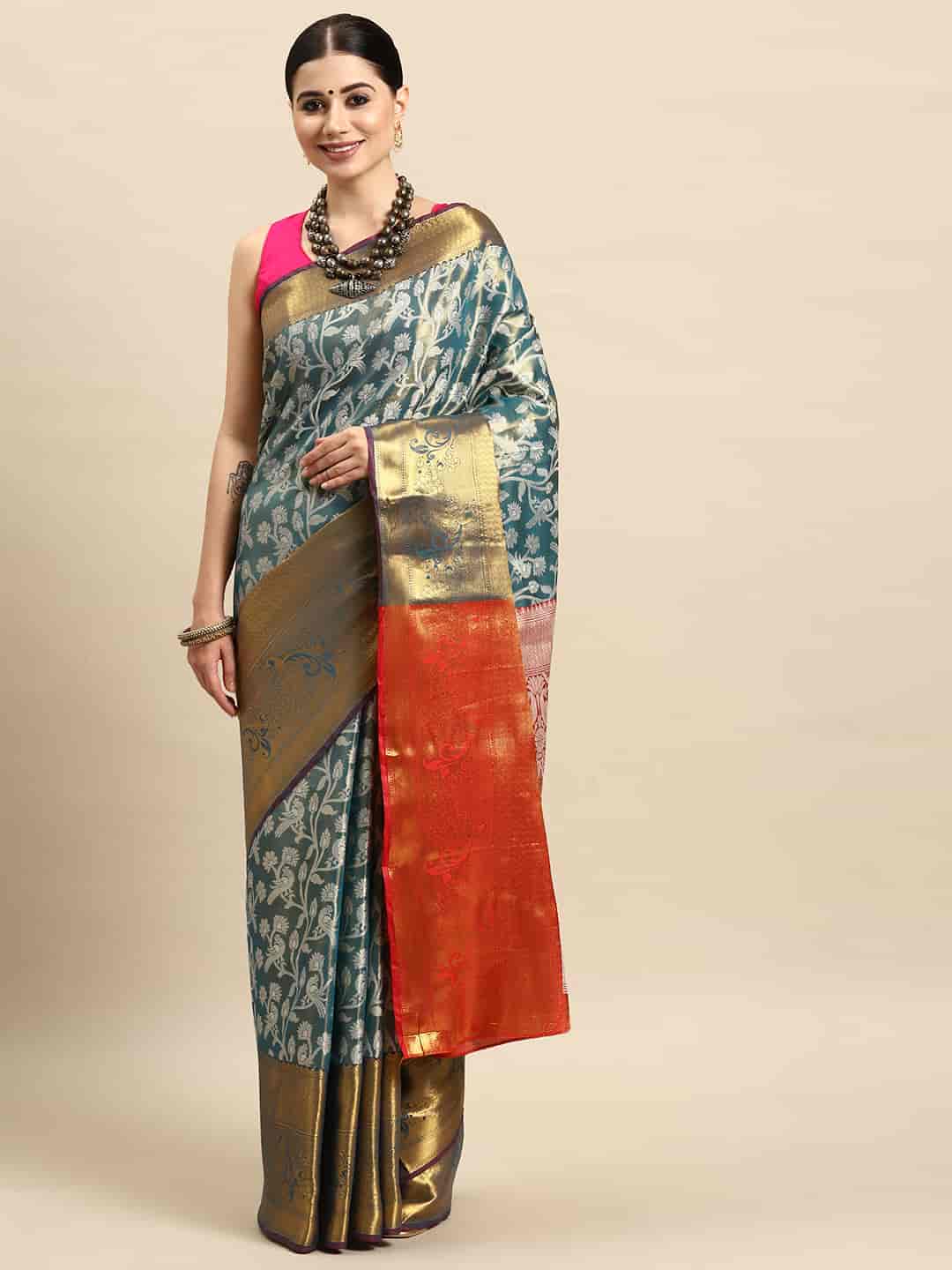 Ethnic Motifs Zari Woven Tissue Silk Saree