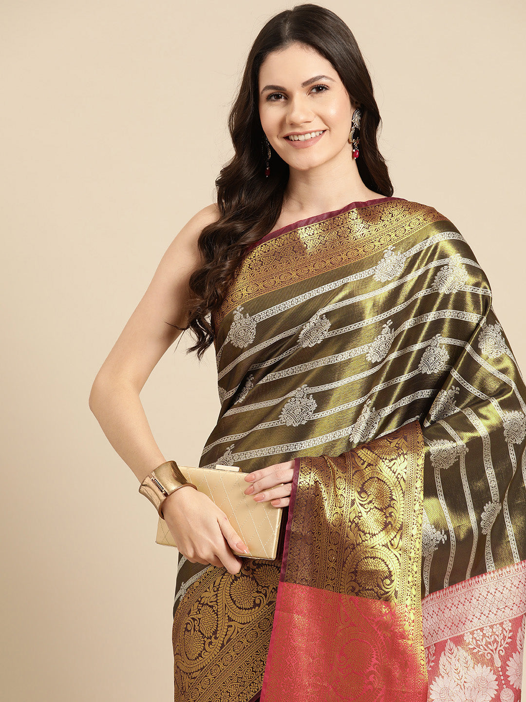 Ethnic Motifs Zari Woven Tissue Silk Saree