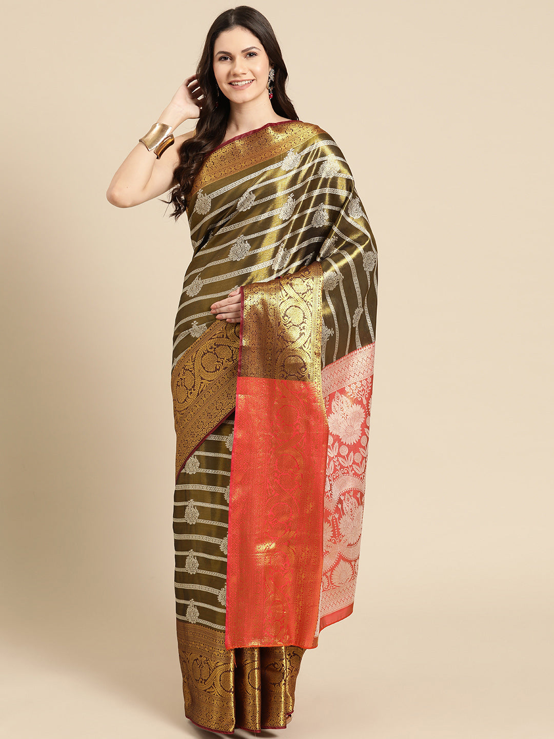 Ethnic Motifs Zari Woven Tissue Silk Saree