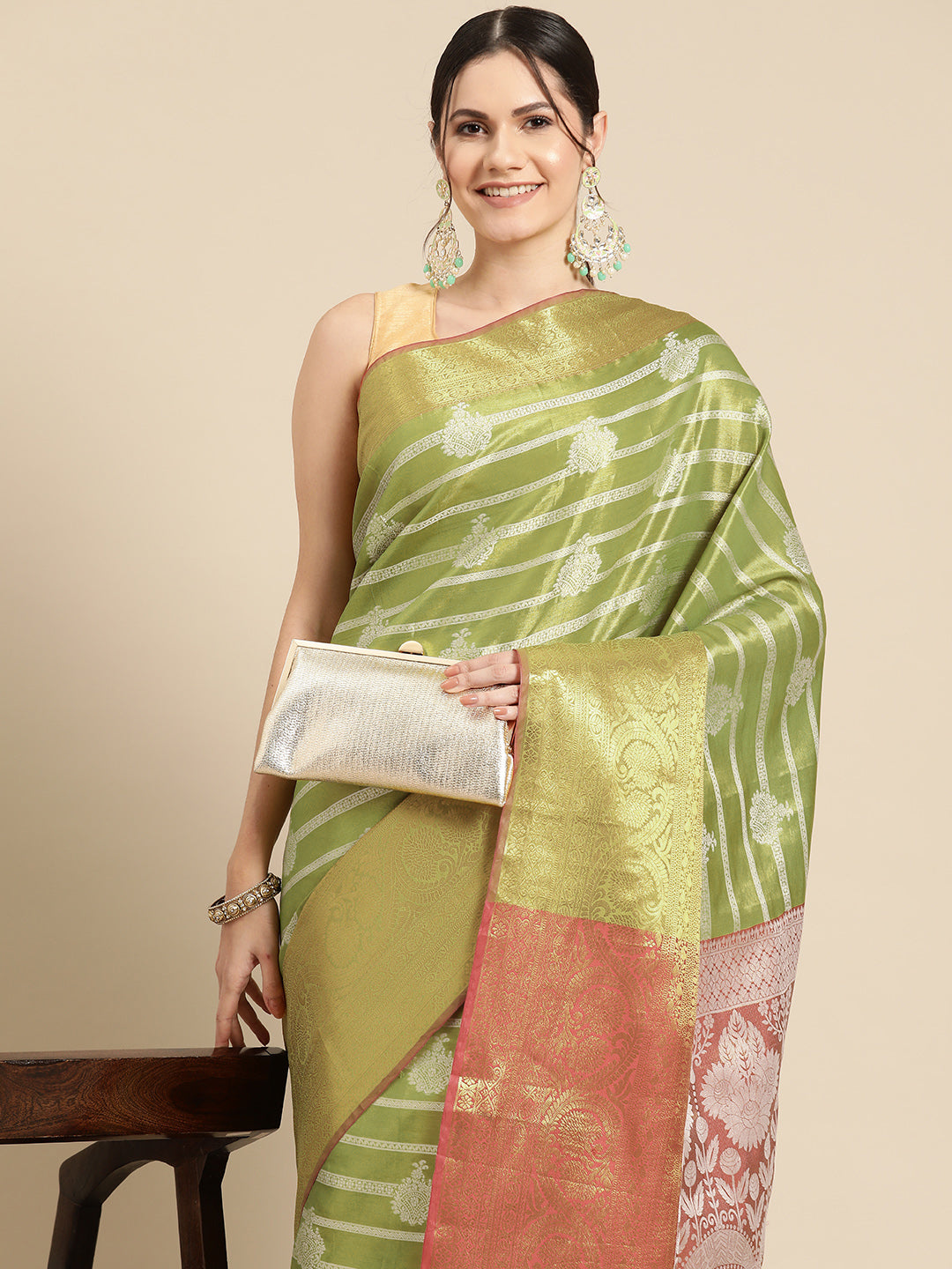 Ethnic Motifs Zari Woven Tissue Silk Saree