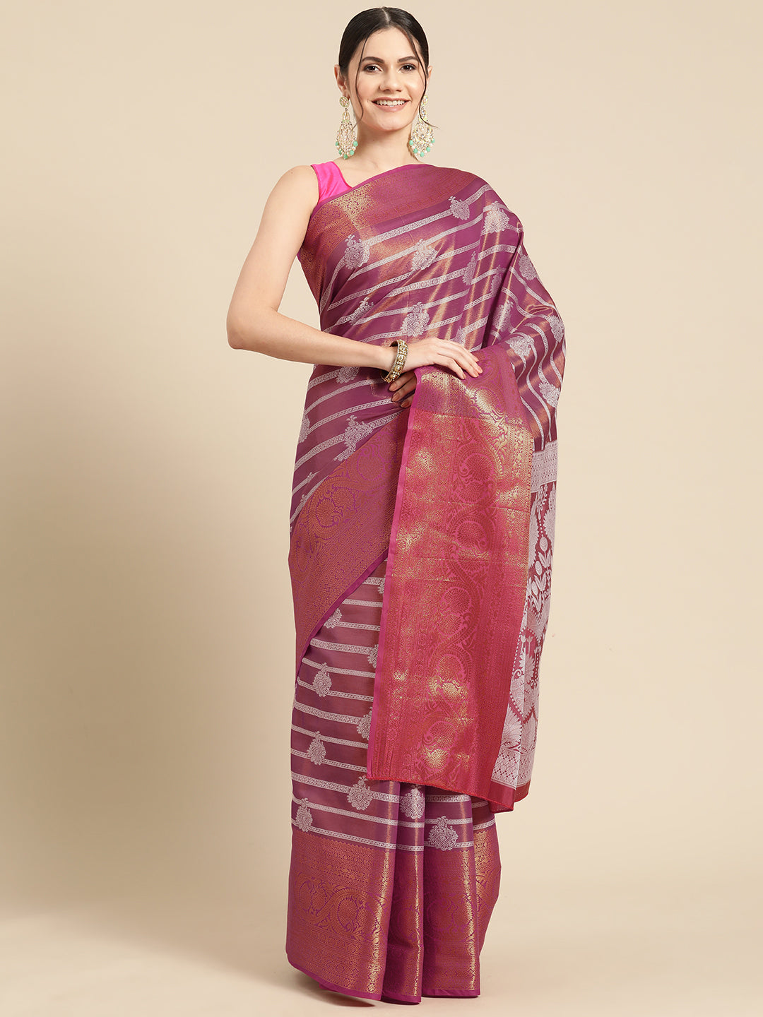 Ethnic Motifs Zari Woven Tissue Silk Saree