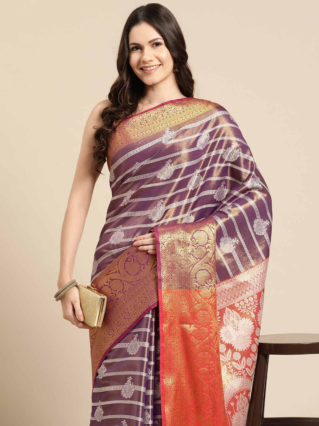 Ethnic Motifs Zari Woven Tissue Silk Saree