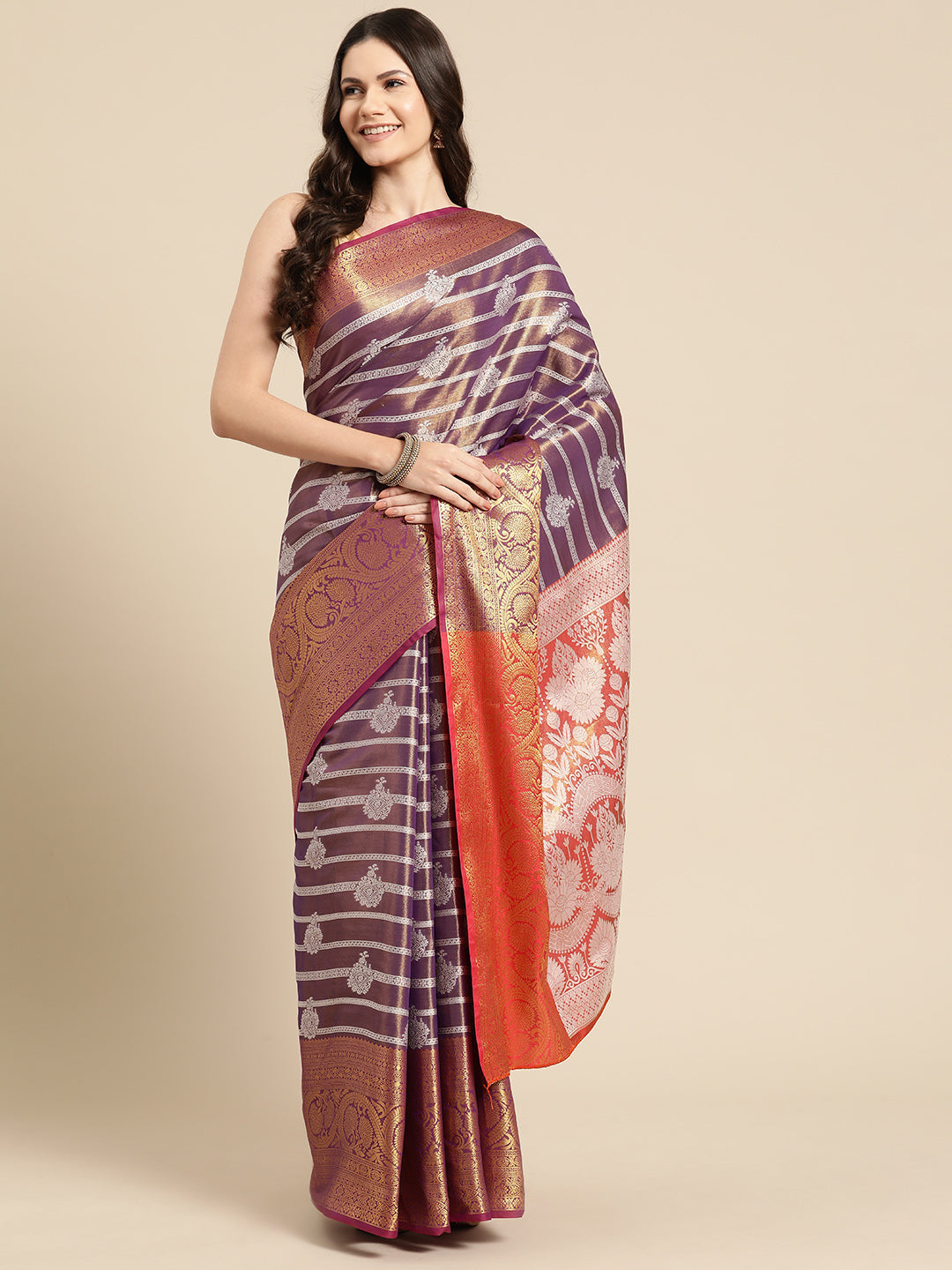 Ethnic Motifs Zari Woven Tissue Silk Saree