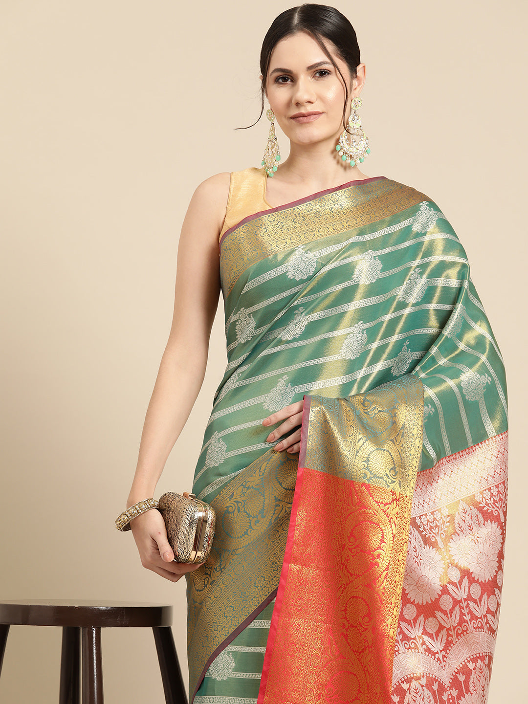 Ethnic Motifs Zari Woven Tissue Silk Saree