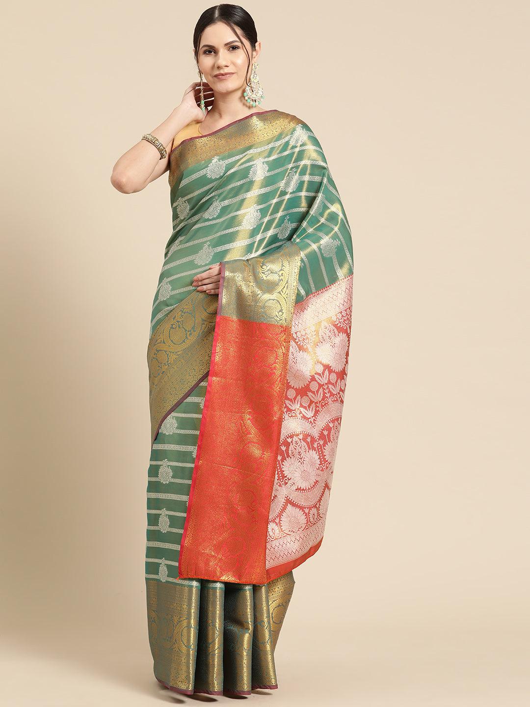 Ethnic Motifs Zari Woven Tissue Silk Saree