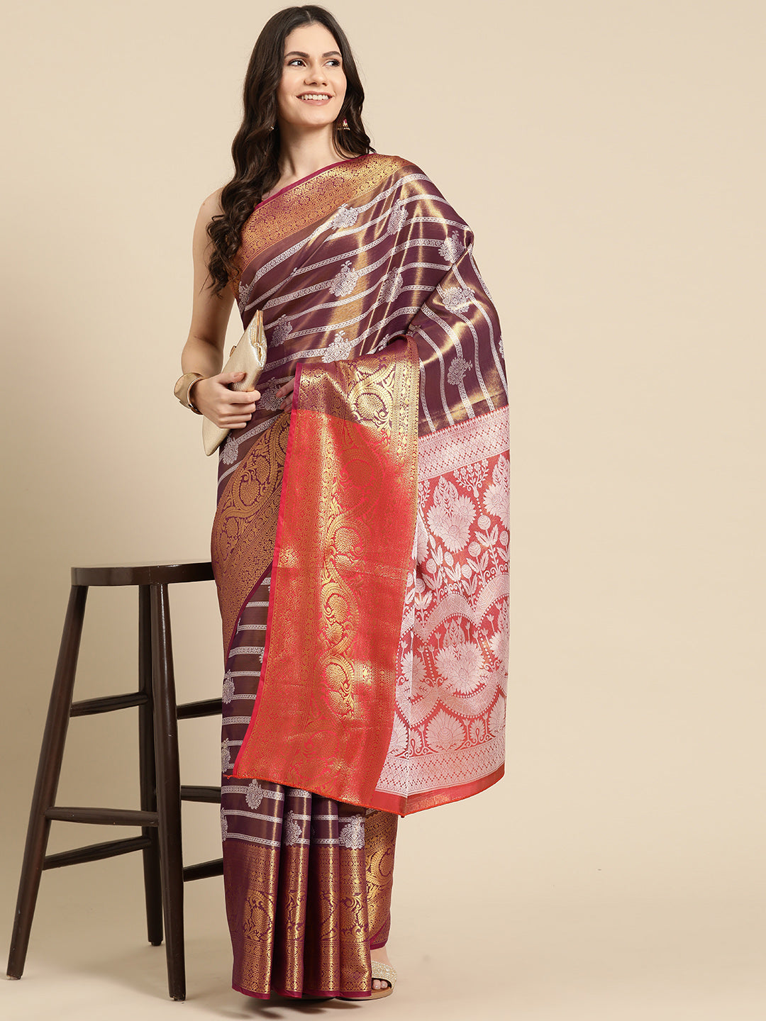 Ethnic Motifs Zari Woven Tissue Silk Saree